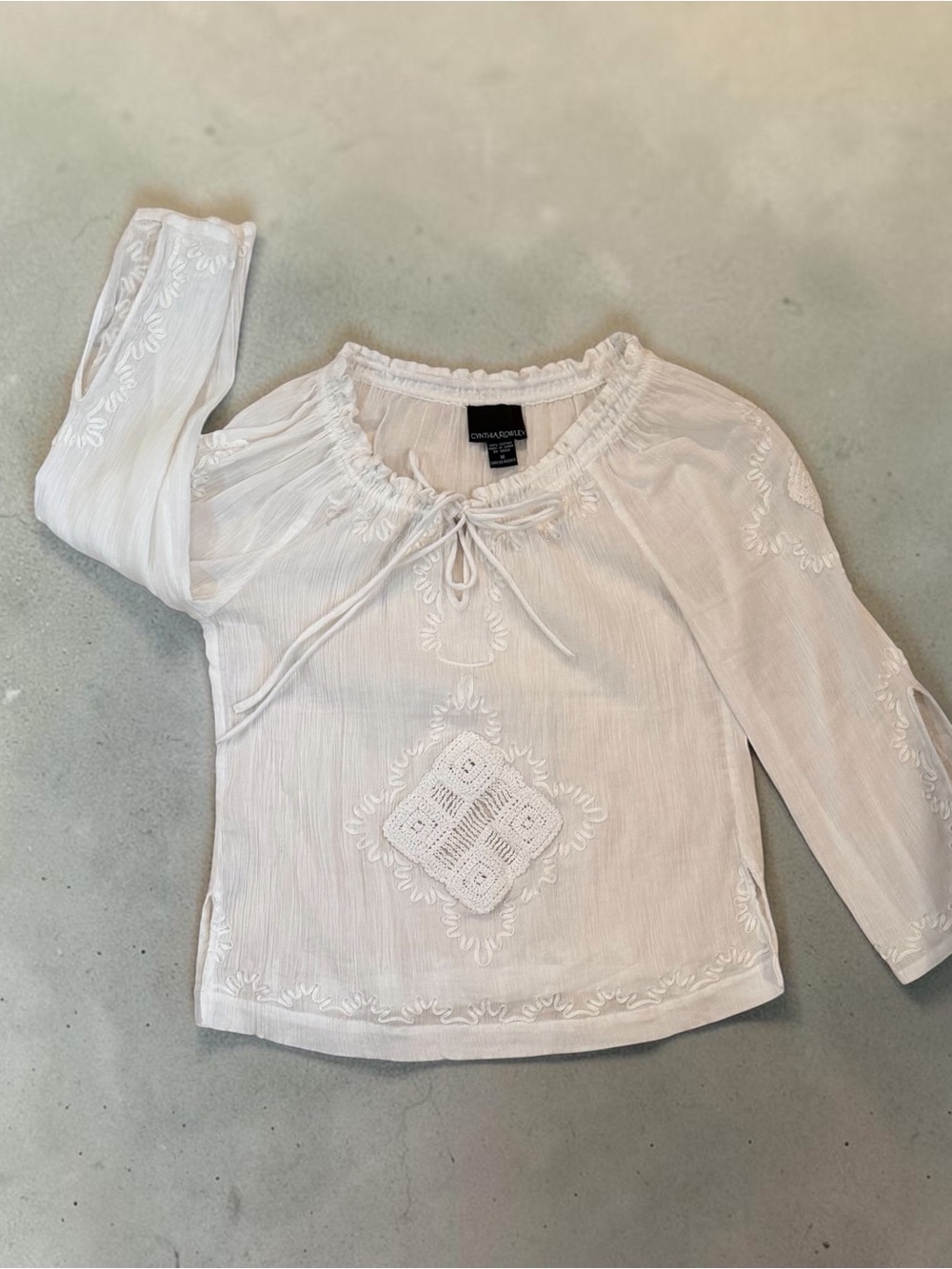 Cynthia Rowley Boho Cotton Ivory Peasant Blouse Sz Med
